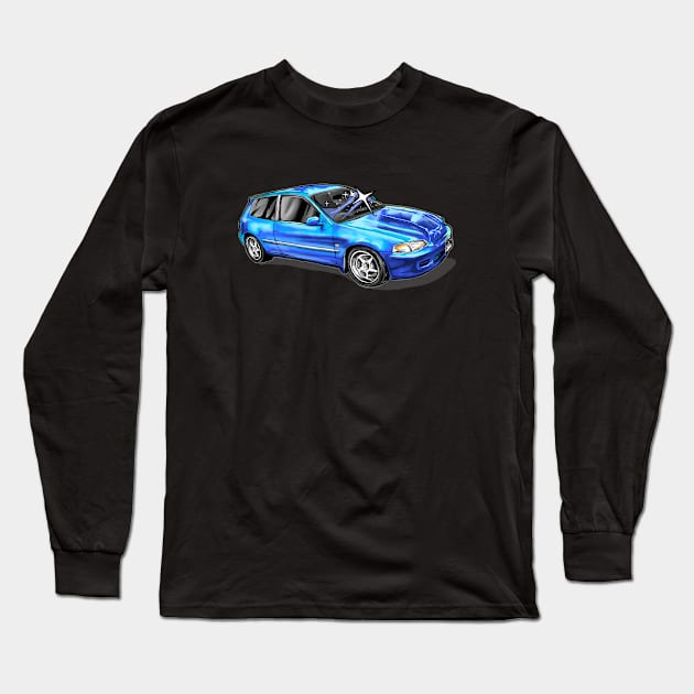 CIVIC BLUE CAR Long Sleeve T-Shirt by AMOS_STUDIO